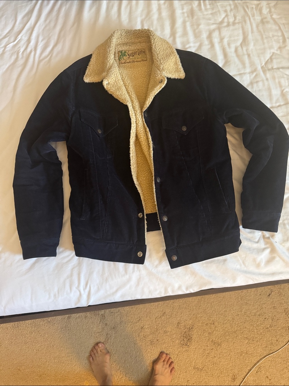 Black Corduroy Sherpa-Lined Jacket